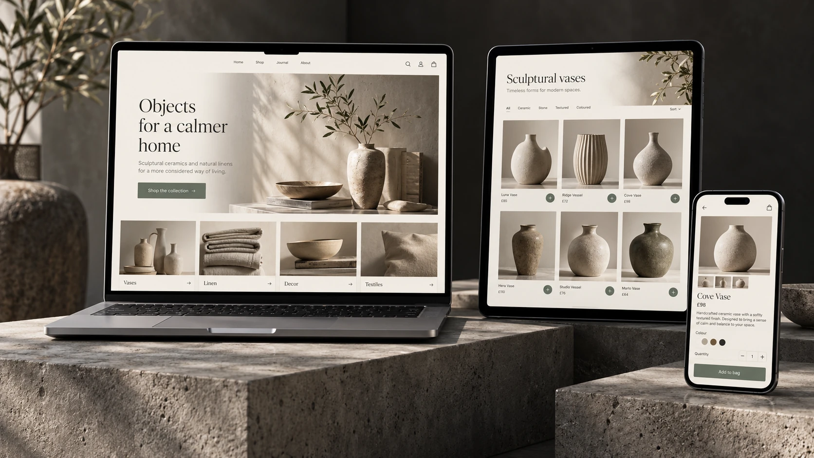 Estudo visual · Casa & design — mockup demonstrativo