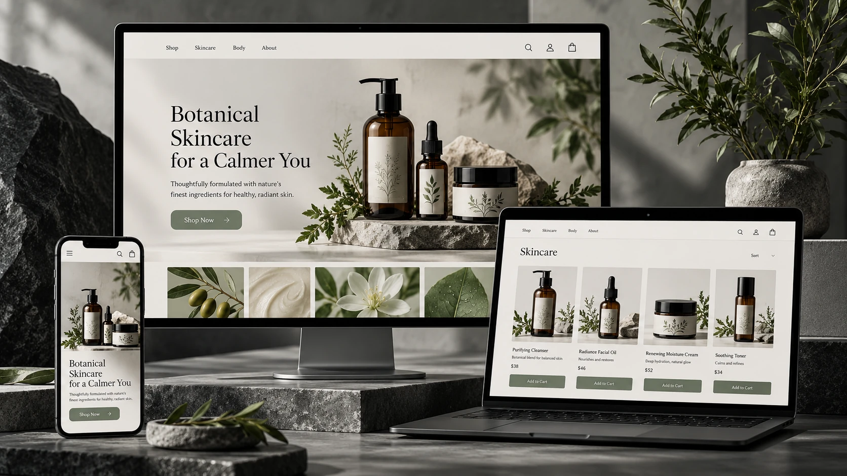 Estudo visual · Skincare — mockup demonstrativo